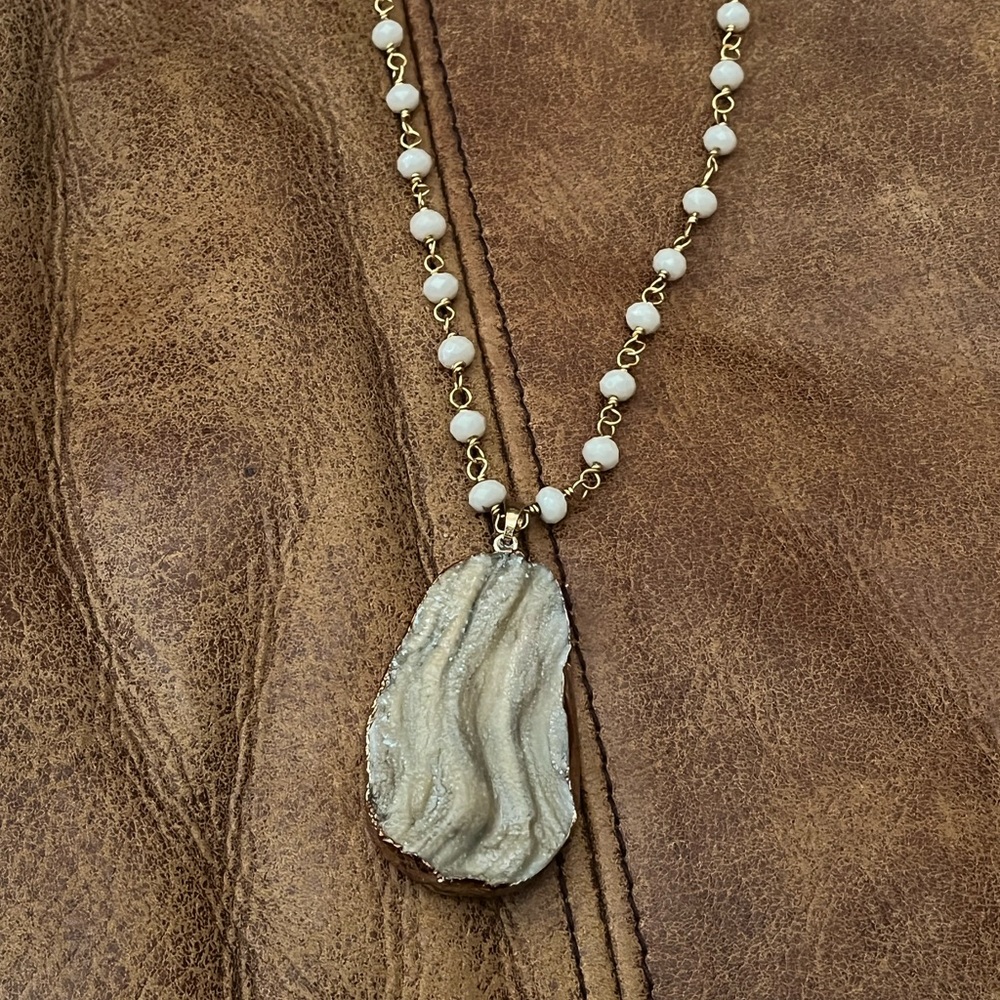 GEODE DRUZY Stone and Crystal Necklace!! Handmade!